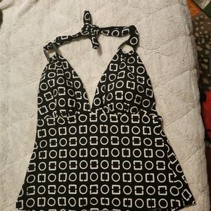 Caribbean Joe Black and White Halter Swim Top